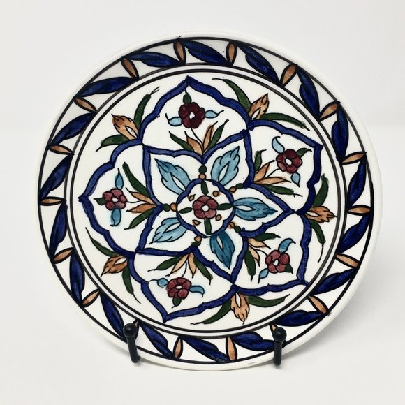 1980s Hand Painted Made in Greece Floral Round Ceramic Plate Wall Decor - Picture 1 of 16